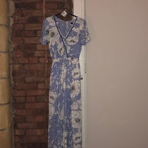 Stripe-Floral Print Jumpsuit